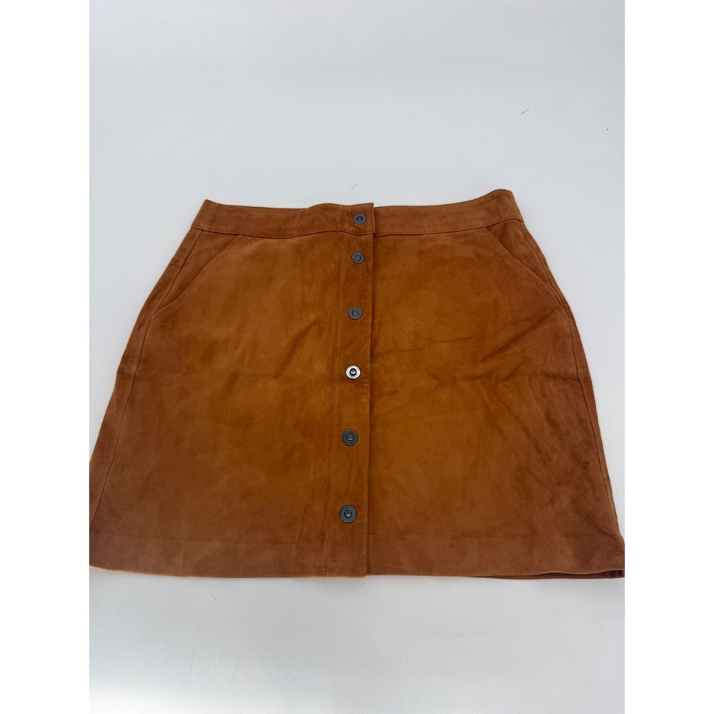 FRAME Suede Leather Mini Skirt 30 8/10 Caramel Button Front Western Boho Read